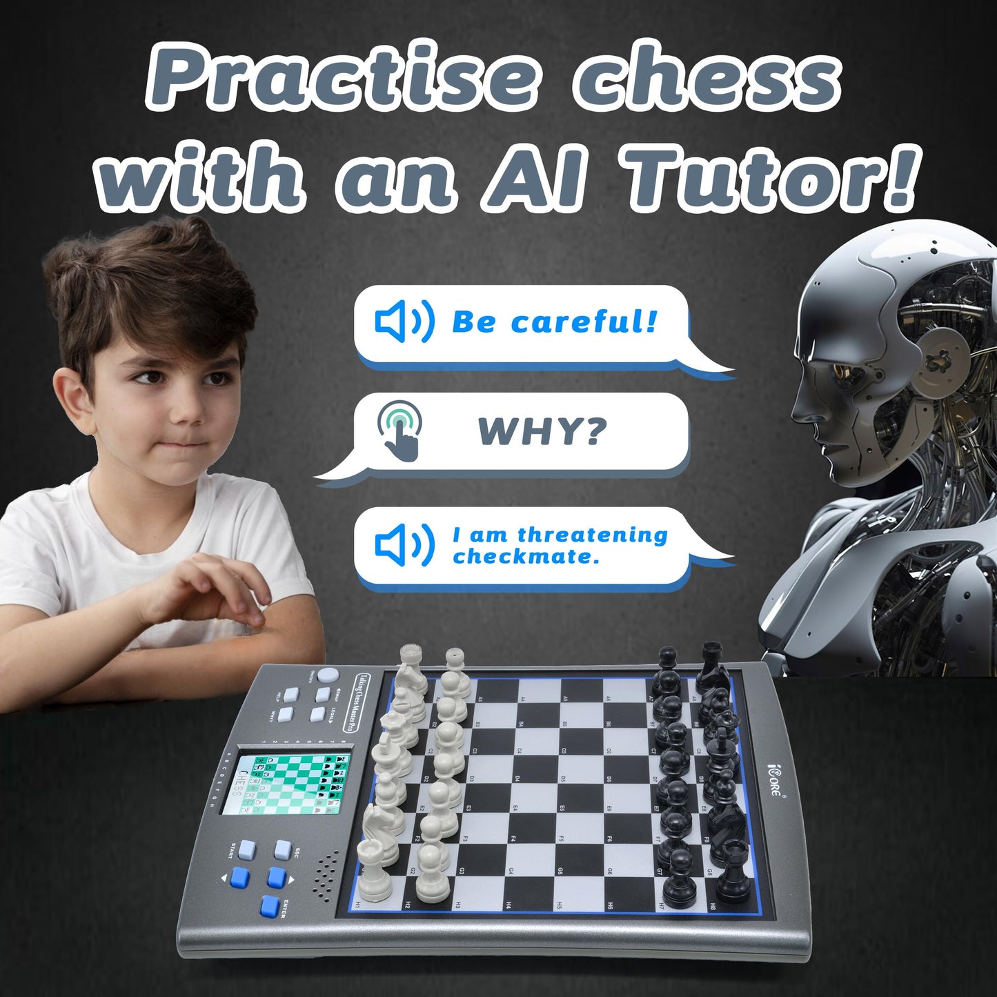 iCore Electronic Chess Set, Talking Computer Chess Board, 100 Preset Exercises, 5 Levels, 40 Famous Electronic Chess Games for Kids & Adults