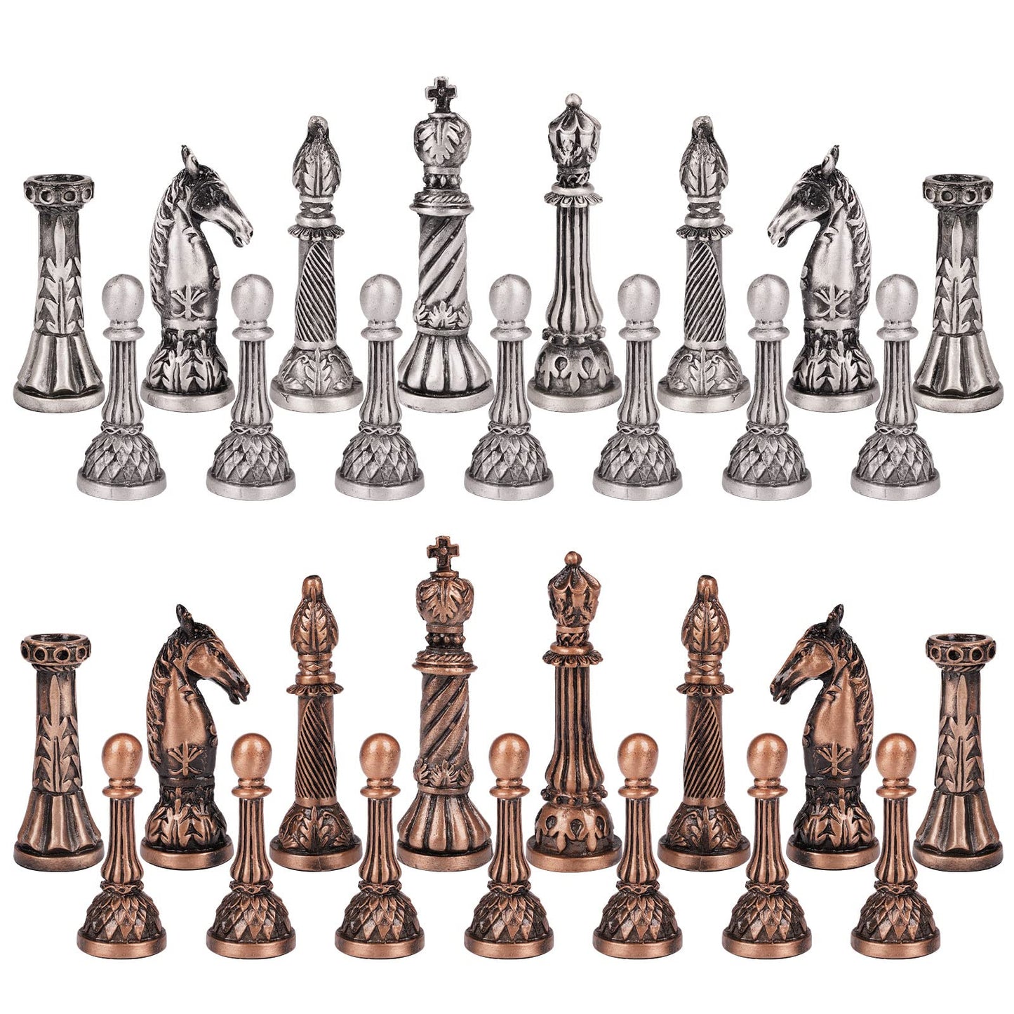 Retro Metal Chess Set for Adults and Kids – Marbling Chess Board with Chess Pieces – Travel Chess Set with Metal Pieces – Folding Chessboard – Ideal for Beginners and Professional Players