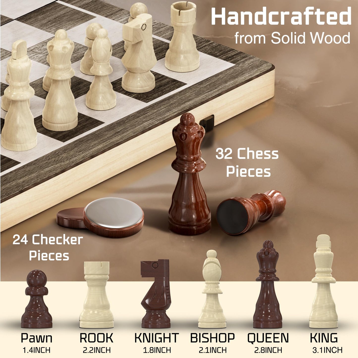Wooden Magnetic Chess Set | 15 Inch Foldable Chess Board - 2 Extra Queens - Magnetic Chess Game with Storage | Chess Sets for Adults | Handmade Portable Travel Chess Set for Kids & Beginners
