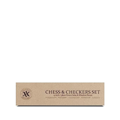 A&A 15 inch Walnut Wooden Chess Sets with Storage Drawer, Triple Weighted Chess Pieces,3.0 inch King Height,Walnut Box,Walnut & Maple Inlay, 2 Extra Queen,Classic 2 in 1 Chess and Checkers Board Games