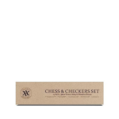 A&A 15 inch Walnut Wooden Chess Sets with Storage Drawer, Triple Weighted Chess Pieces,3.0 inch King Height,Walnut Box,Walnut & Maple Inlay, 2 Extra Queen,Classic 2 in 1 Chess and Checkers Board Games
