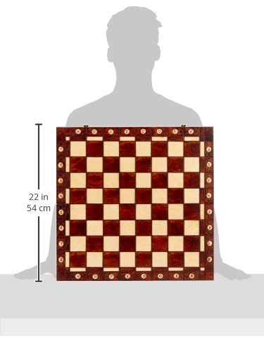 Wegiel Handmade European Ambassador Chess Set - Wooden 21 Inch Beech & Birch Board with Felt Base - Carved Hornbeam & Sycamore Wood Chess Pieces