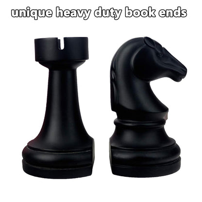 jinhuoba Decorative Bookends Chess Bookends, Black Heavy Book Ends Supports, Unique Book Kends Decor for Office Home Desk Bookrack, 7"(L) x4(W) x7(H), 1Pair/2Piece