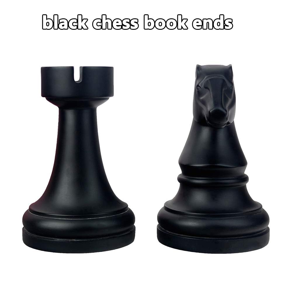 jinhuoba Decorative Bookends Chess Bookends, Black Heavy Book Ends Supports, Unique Book Kends Decor for Office Home Desk Bookrack, 7"(L) x4(W) x7(H), 1Pair/2Piece