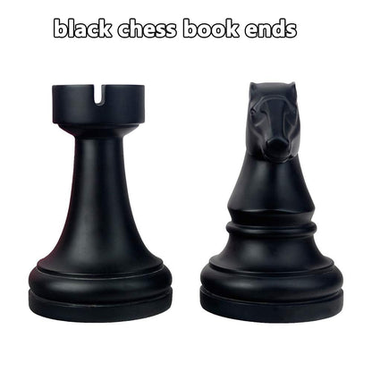 jinhuoba Decorative Bookends Chess Bookends, Black Heavy Book Ends Supports, Unique Book Kends Decor for Office Home Desk Bookrack, 7"(L) x4(W) x7(H), 1Pair/2Piece