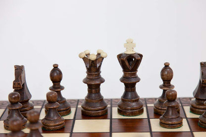 Wegiel Handmade European Ambassador Chess Set - Wooden 21 Inch Beech & Birch Board with Felt Base - Carved Hornbeam & Sycamore Wood Chess Pieces
