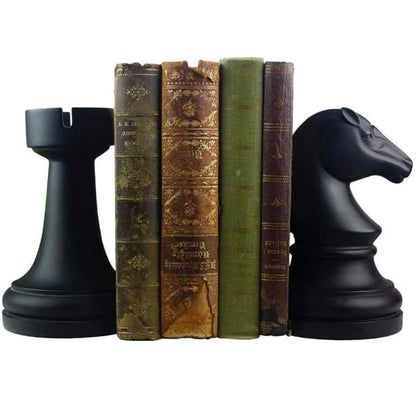 Chess Piece Bookends, 6.7Inch Tall Classic Decorative Resin Book Shelf Organizers with Knight and Rook Book Stopper
