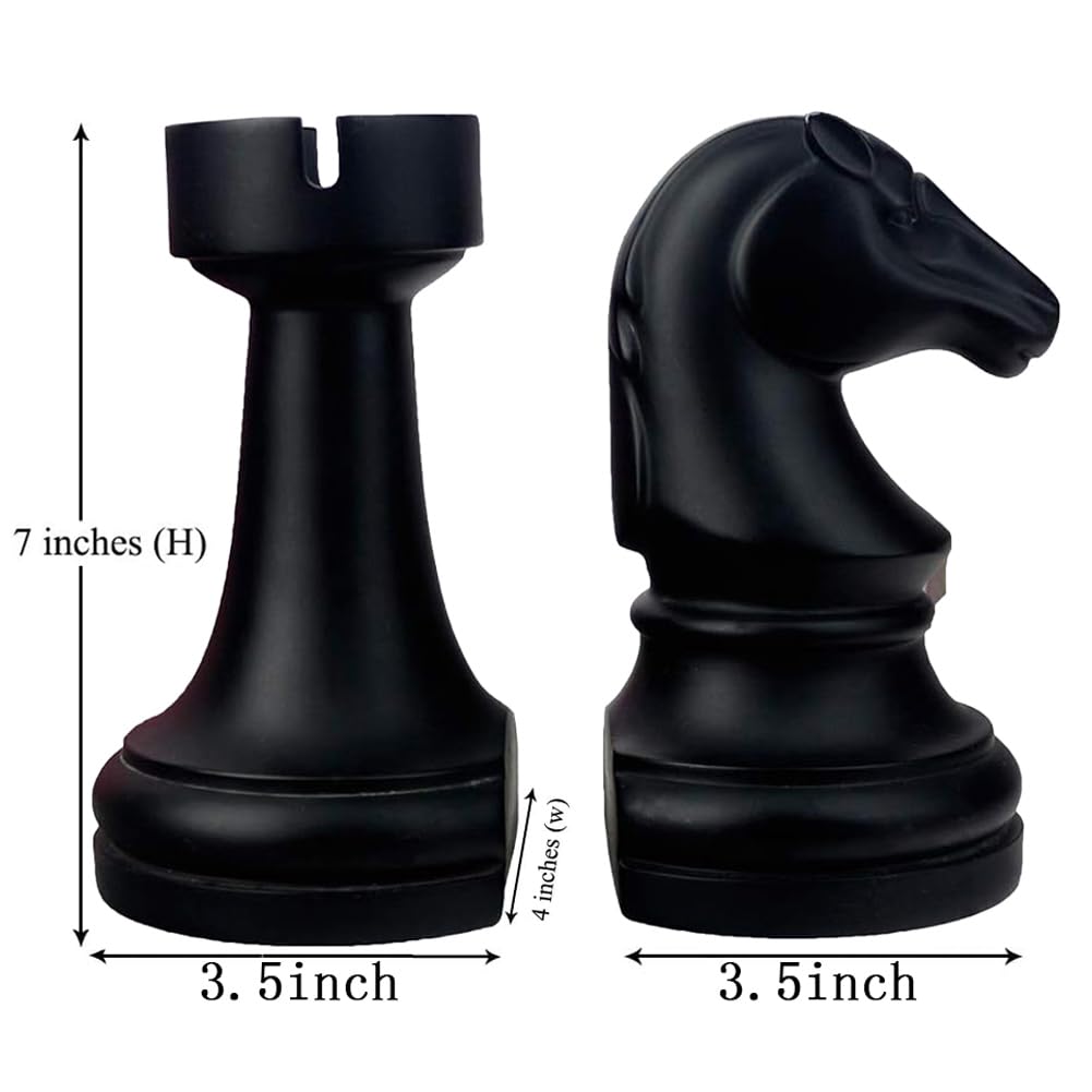 Chess Piece Bookends, 6.7Inch Tall Classic Decorative Resin Book Shelf Organizers with Knight and Rook Book Stopper