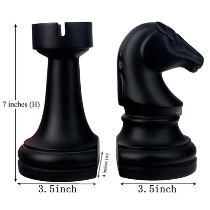 Chess Piece Bookends, 6.7Inch Tall Classic Decorative Resin Book Shelf Organizers with Knight and Rook Book Stopper