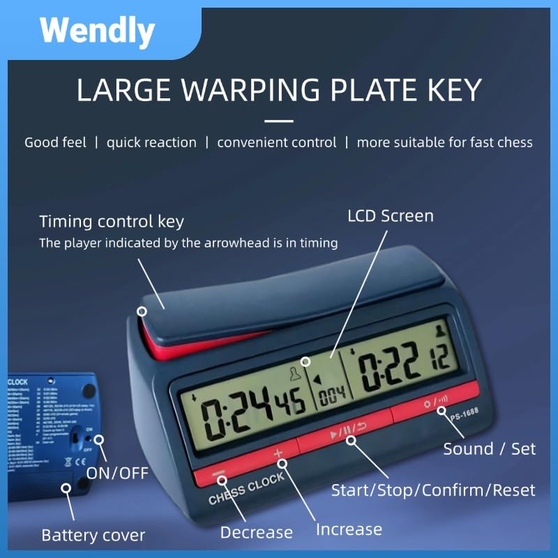 Digital Chess Timer Clock – Tournament‑Grade, 42 Modes, Silent Buttons, Dual‑Side, for US‑Chess/Fide, Go, Xiangqi, Backgammon. Same as pursun PS‑1688.