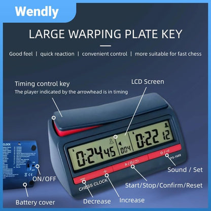 Digital Chess Timer Clock – Tournament‑Grade, 42 Modes, Silent Buttons, Dual‑Side, for US‑Chess/Fide, Go, Xiangqi, Backgammon. Same as pursun PS‑1688.