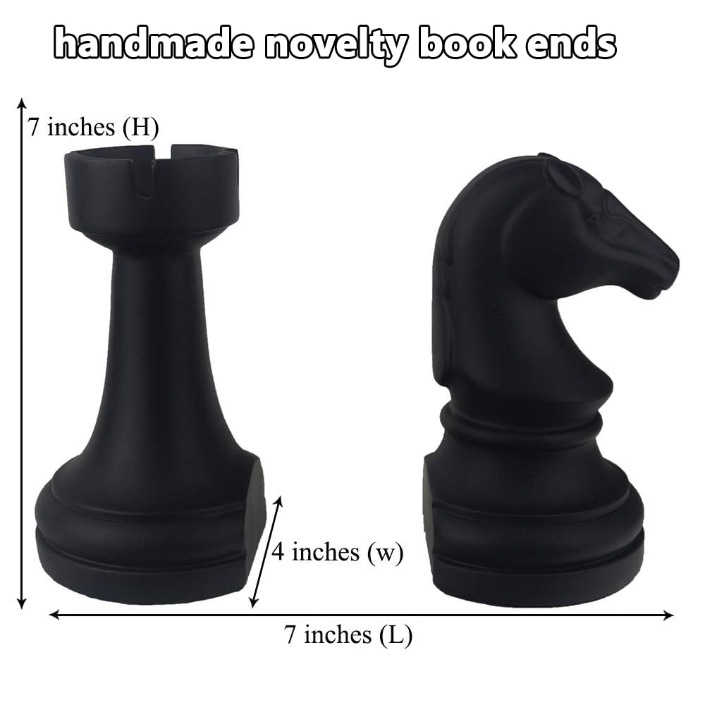 jinhuoba Decorative Bookends Chess Bookends, Black Heavy Book Ends Supports, Unique Book Kends Decor for Office Home Desk Bookrack, 7"(L) x4(W) x7(H), 1Pair/2Piece