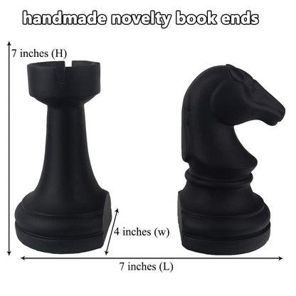 jinhuoba Decorative Bookends Chess Bookends, Black Heavy Book Ends Supports, Unique Book Kends Decor for Office Home Desk Bookrack, 7"(L) x4(W) x7(H), 1Pair/2Piece