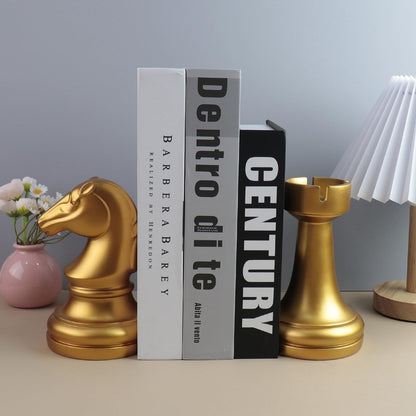 Chess Bookends, Office Decorative Bookends for Shelves, Heavy Bookends Book Stoppers Book Holders for Desk Decoration, 7x7x4 inches, Black,1Pair/2Piece
