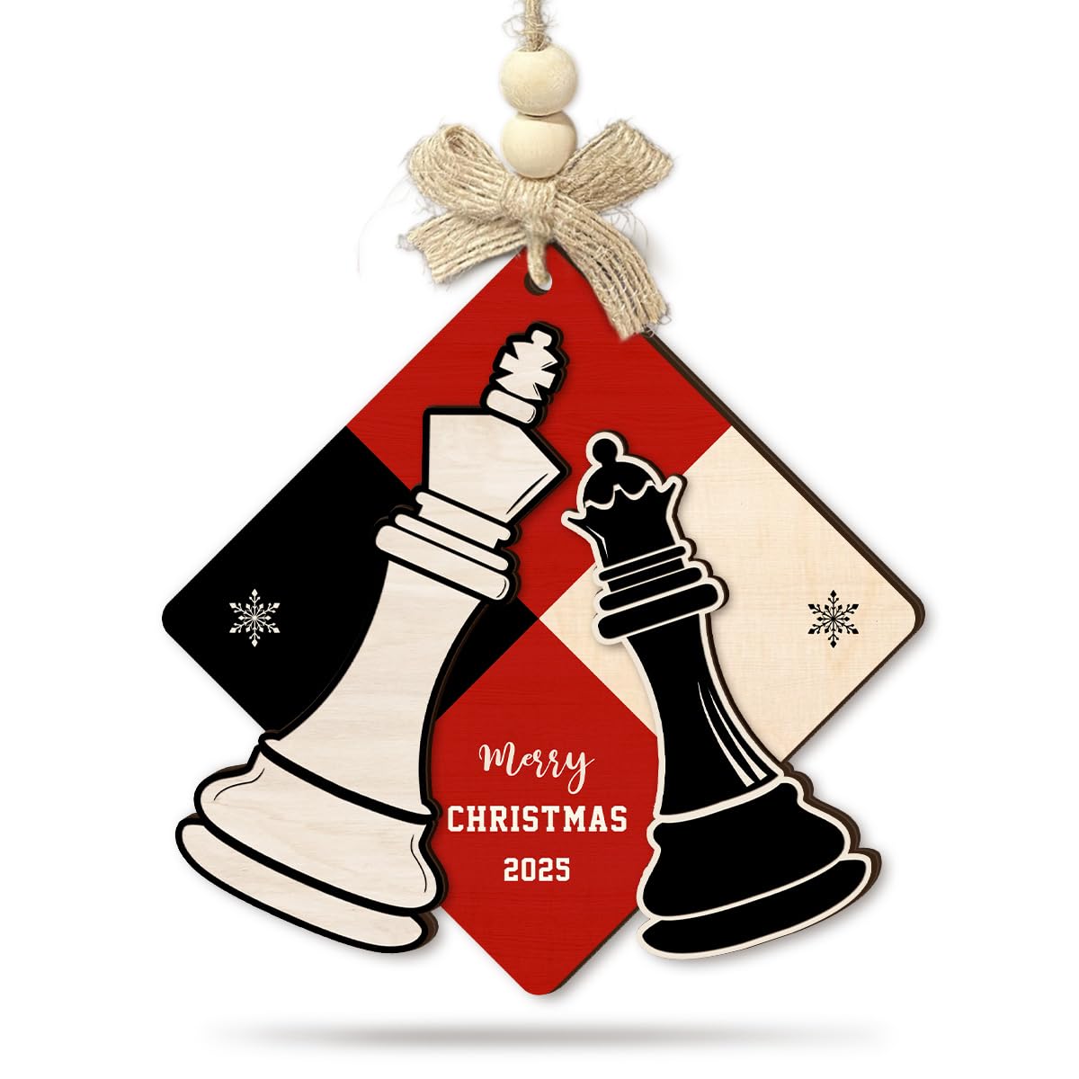 CHOANG Chess Christmas Ornament 2025 - King & Queen Merry Xmas Ornaments, 2 Layer Wood for Chess Lover, Coach, Player, Club, Friend - Tree Hanging Decoration for Kids, Adults