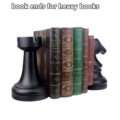 jinhuoba Decorative Bookends Chess Bookends, Black Heavy Book Ends Supports, Unique Book Kends Decor for Office Home Desk Bookrack, 7"(L) x4(W) x7(H), 1Pair/2Piece