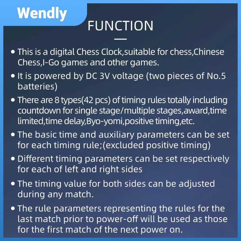 Digital Chess Timer Clock – Tournament‑Grade, 42 Modes, Silent Buttons, Dual‑Side, for US‑Chess/Fide, Go, Xiangqi, Backgammon. Same as pursun PS‑1688.