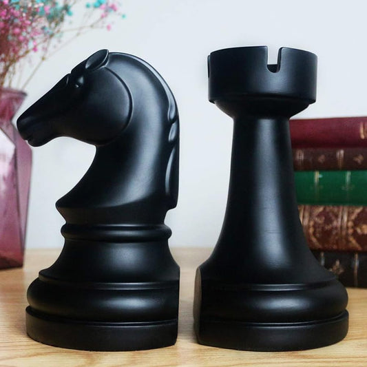 Chess Piece Bookends, 6.7Inch Tall Classic Decorative Resin Book Shelf Organizers with Knight and Rook Book Stopper