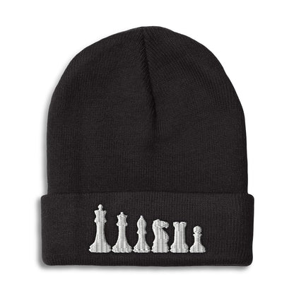 Beanies for Men Chess Set White Embroidery Chess Winter Hats for Women Acrylic Skull Cap 1 Size Black Design Only
