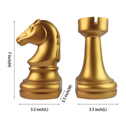 Chess Bookends, Office Decorative Bookends for Shelves, Heavy Bookends Book Stoppers Book Holders for Desk Decoration, 7x7x4 inches, Black,1Pair/2Piece