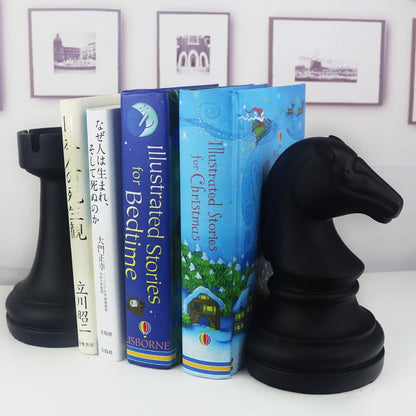 Chess Piece Bookends, 6.7Inch Tall Classic Decorative Resin Book Shelf Organizers with Knight and Rook Book Stopper
