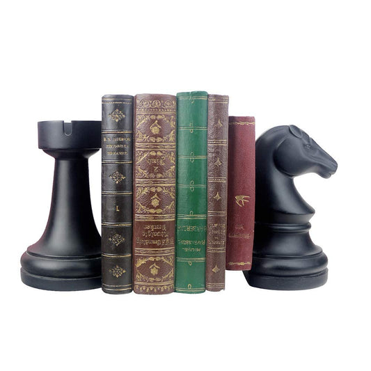 jinhuoba Decorative Bookends Chess Bookends, Black Heavy Book Ends Supports, Unique Book Kends Decor for Office Home Desk Bookrack, 7"(L) x4(W) x7(H), 1Pair/2Piece