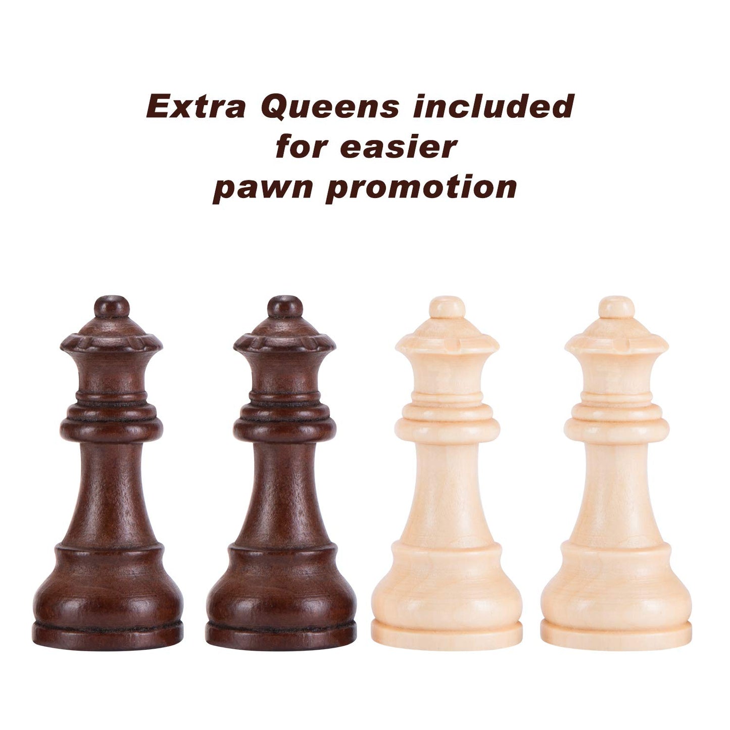 AMEROUS Wooden Chess Pieces - 3.75inch King, Extra Heavy Weighted Tournament Chessmen with 2 Extra Queens - Storage Bag for Chess Board Game or Replacement of Missing Pieces