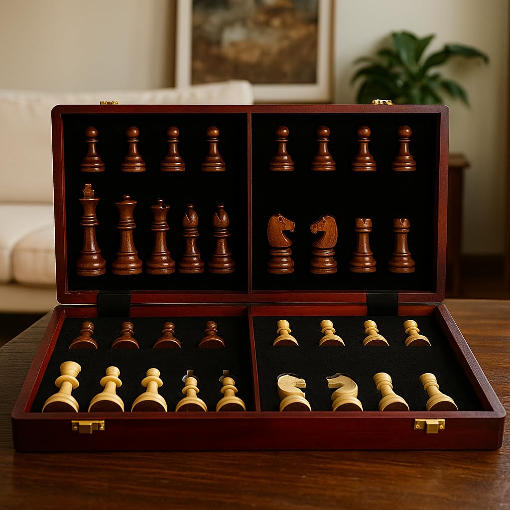 20" Extra Large Solid Walnut Wooden Chess Set with 2 Extra Queen Pieces - King Height 4.25''