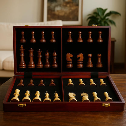 20" Extra Large Solid Walnut Wooden Chess Set with 2 Extra Queen Pieces - King Height 4.25''