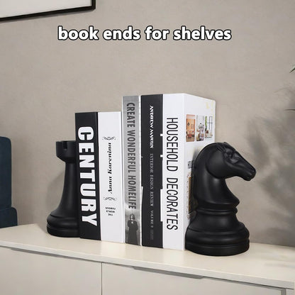 jinhuoba Decorative Bookends Chess Bookends, Black Heavy Book Ends Supports, Unique Book Kends Decor for Office Home Desk Bookrack, 7"(L) x4(W) x7(H), 1Pair/2Piece