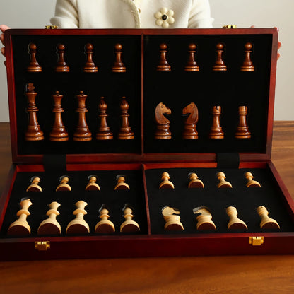 20" Extra Large Solid Walnut Wooden Chess Set with 2 Extra Queen Pieces - King Height 4.25''