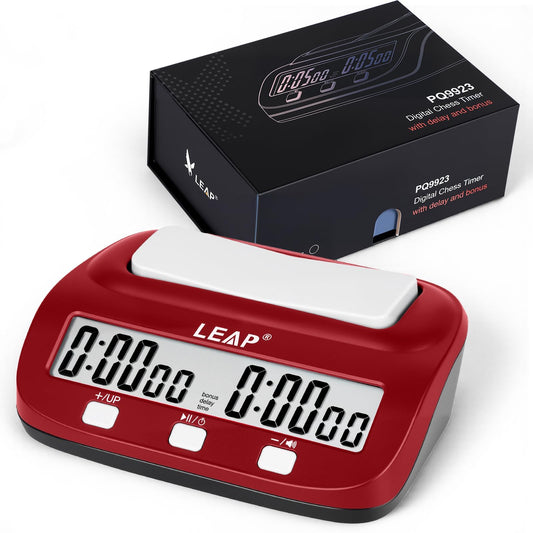 LEAP Chess Clock Digital Chess Timer Professional for Board Games Count Up/Down Timer with Alarm,Bonus and Delay Features, Easy to Setup (Red/Black)