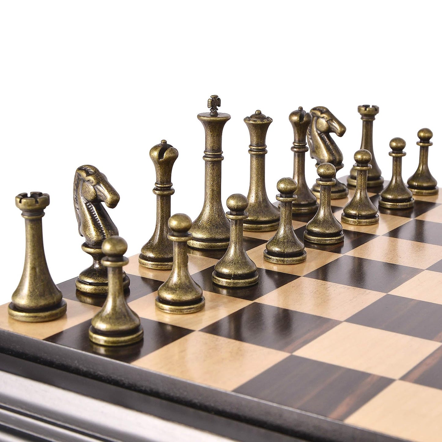 AMEROUS 12.5 inches Wooden Chess Set with Metal Chess Pieces，Classic Board Game w/ 2.5'' King/Storage for Chessmen/Instructions, Chess Sets for Adults, Kids, Beginner