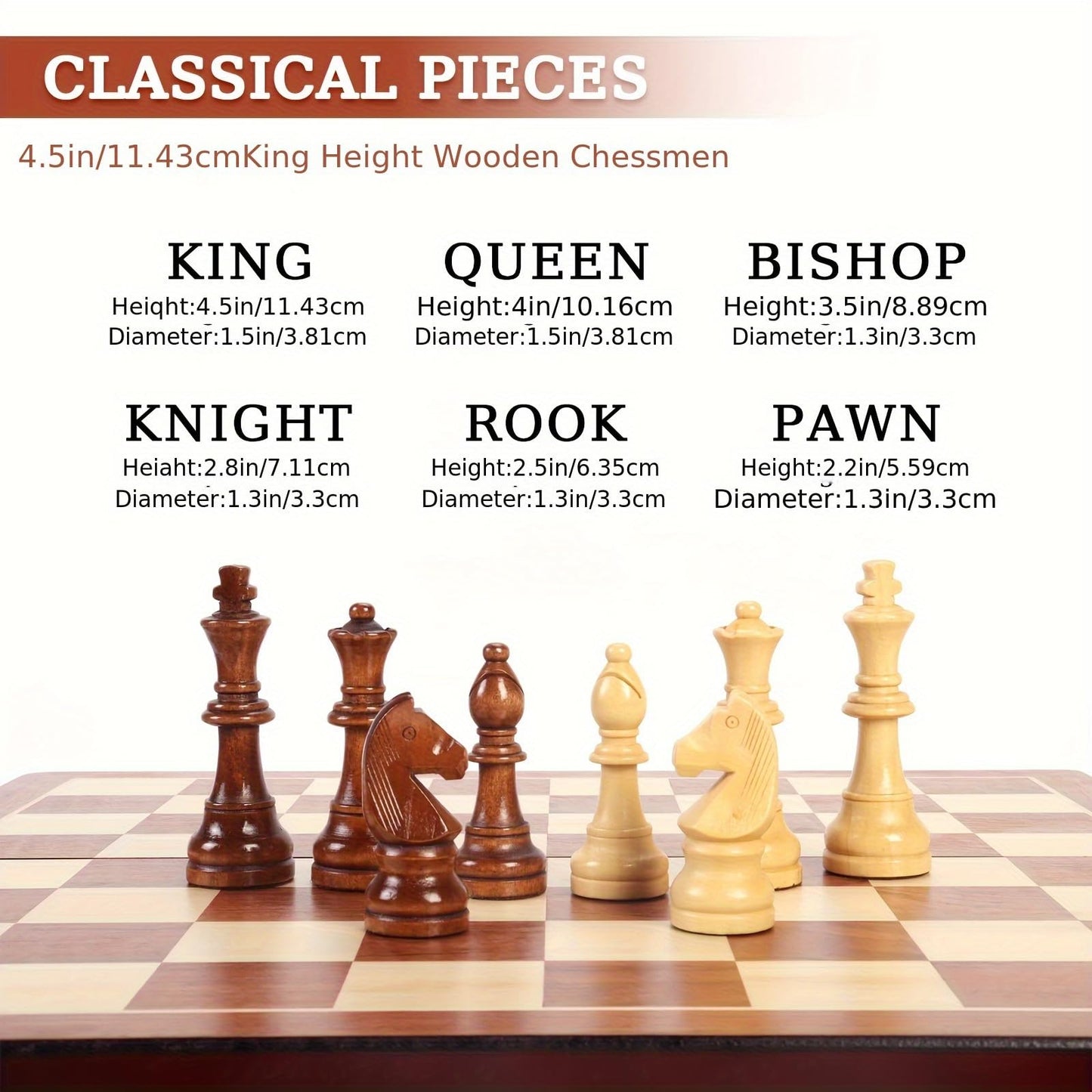 20" Extra Large Solid Walnut Wooden Chess Set with 2 Extra Queen Pieces - King Height 4.25''