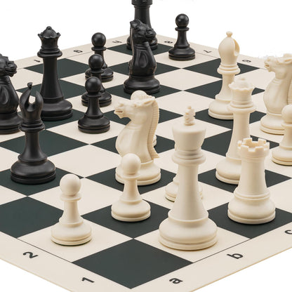 A&A Tournament Chess Set/ 20''x20'' Foldable Silicone Chess Board / 3.75'' King Height Plastic Quadruple Weighted Classic Staunton Pieces/Storage Bag for 6 Years Old - 2 Players