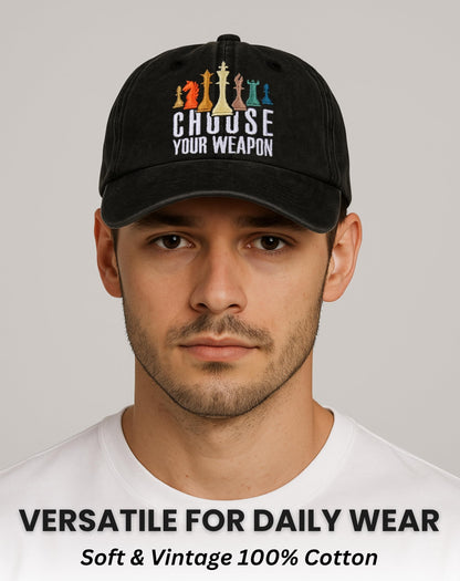 InnoBeta Chess Gifts Cap for Men - Adjustable Vintage Washed Cotton Embroidered Hat - Gift for Chess Lovers, Players, Teen Boys, Birthday - Black