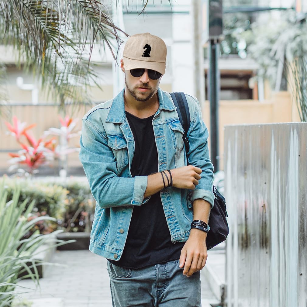 Soft Baseball Cap Chess Piece Horse Embroidery Chess Sport Twill Cotton Board Game Dad Hats for Men & Women Khaki Design Only