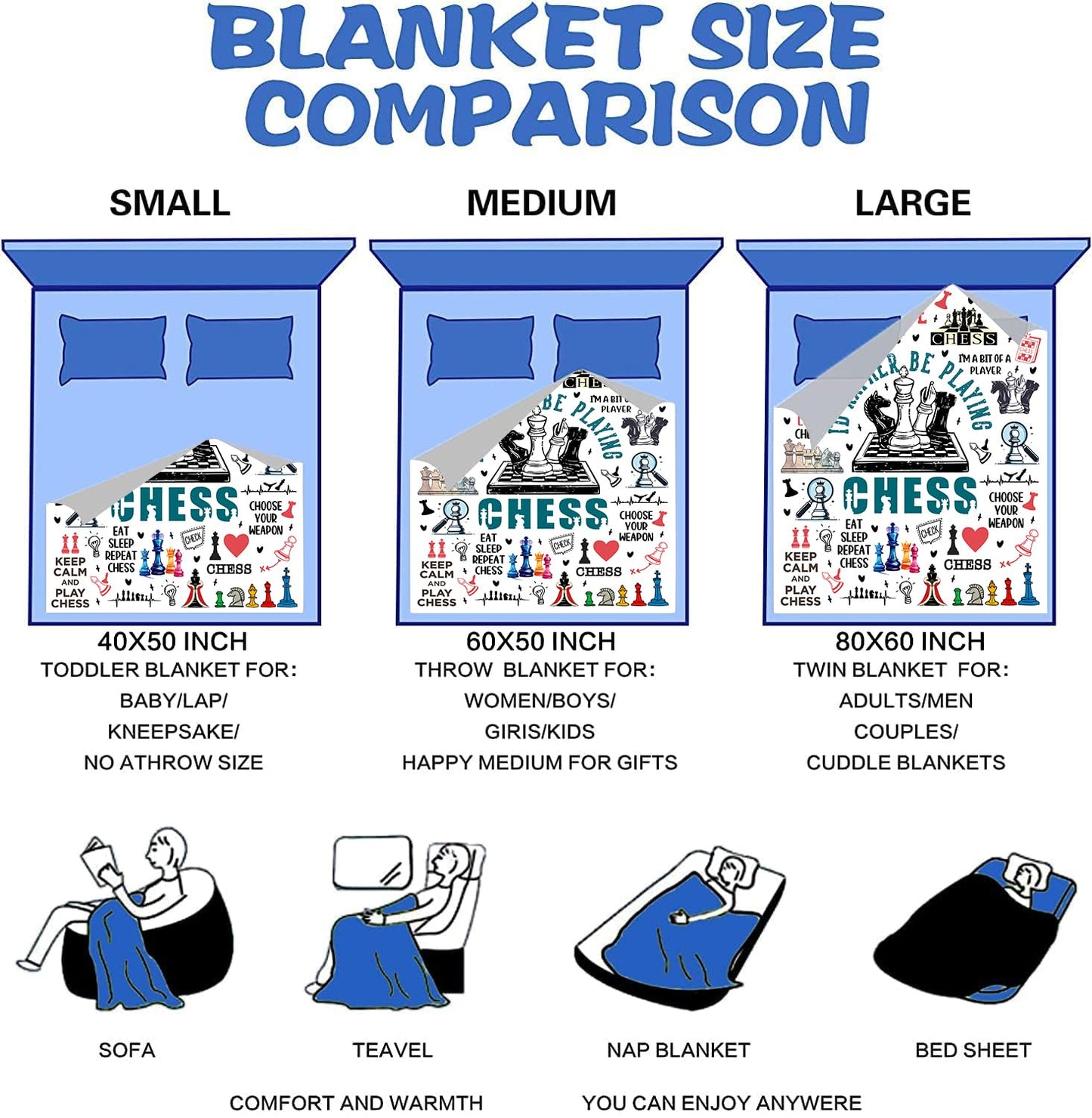 Chess Blanket Best Gifts for Chess Lovers Men Teen,Funny Plush Throw Blanket Stuff Lightweight Flannel Gift Blankets for Girls Women Kids Adults 50"X40"