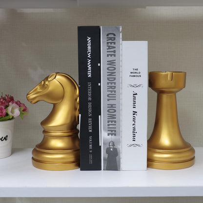 Chess Bookends, Office Decorative Bookends for Shelves, Heavy Bookends Book Stoppers Book Holders for Desk Decoration, 7x7x4 inches, Black,1Pair/2Piece