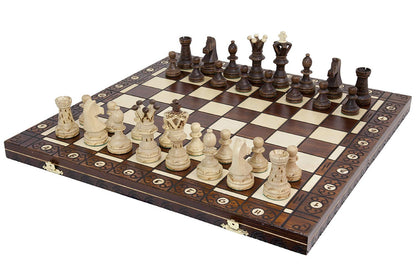 Wegiel Handmade European Ambassador Chess Set - Wooden 21 Inch Beech & Birch Board with Felt Base - Carved Hornbeam & Sycamore Wood Chess Pieces