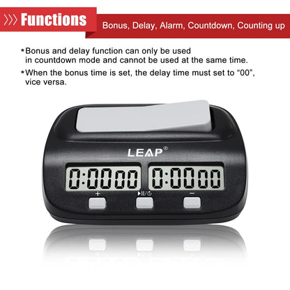 LEAP Chess Clock Digital Chess Timer Professional for Board Games Players Count Up/Down Timer with Alarm Function Black (Official Store)
