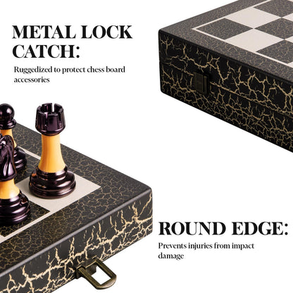 BIVOMON Chess Set 16" Wooden Foldable Black White Chess Board 3.5" Luxury Weighted Acrylic Chess Pieces with Storage Slots for Adults Children Gift Large