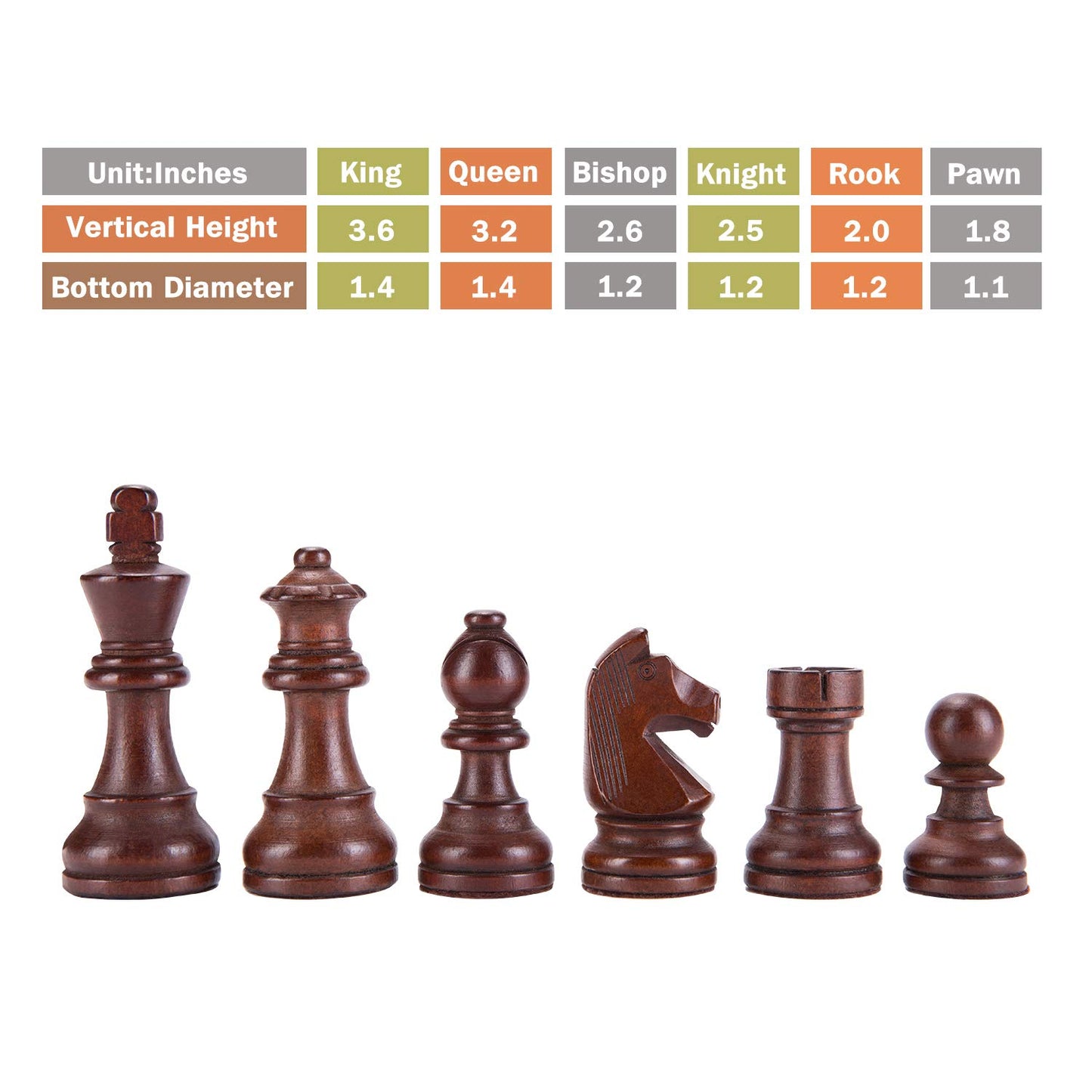 AMEROUS Wooden Chess Pieces - 3.75inch King, Extra Heavy Weighted Tournament Chessmen with 2 Extra Queens - Storage Bag for Chess Board Game or Replacement of Missing Pieces