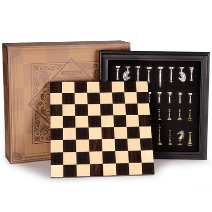 AMEROUS 12.5 inches Wooden Chess Set with Metal Chess Pieces，Classic Board Game w/ 2.5'' King/Storage for Chessmen/Instructions, Chess Sets for Adults, Kids, Beginner