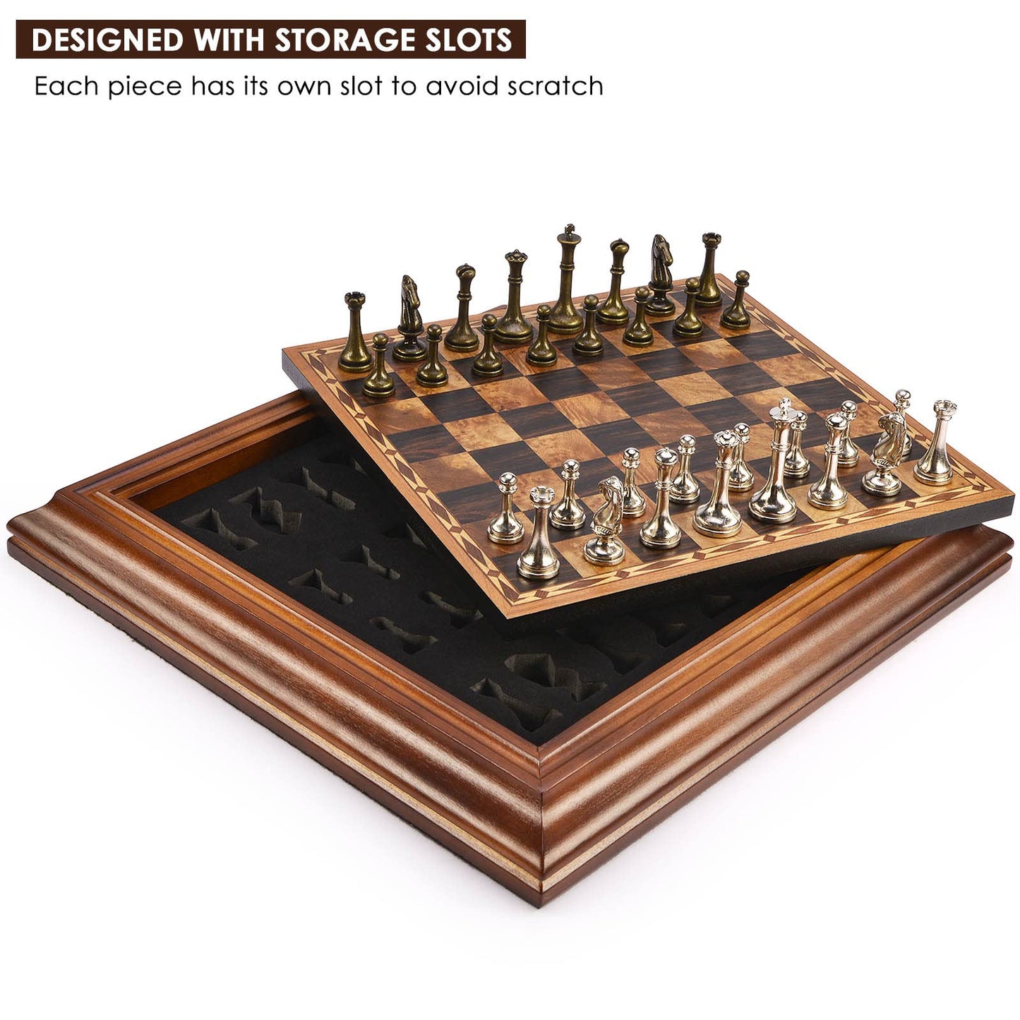 AMEROUS 14 inches Wooden Chess Set with Metal Chess Pieces / 2.5'' King/Storage for Chessmen/Gift Package/Instructions/Classic Board Game