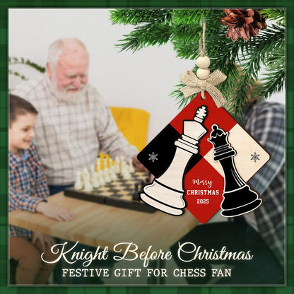 CHOANG Chess Christmas Ornament 2025 - King & Queen Merry Xmas Ornaments, 2 Layer Wood for Chess Lover, Coach, Player, Club, Friend - Tree Hanging Decoration for Kids, Adults