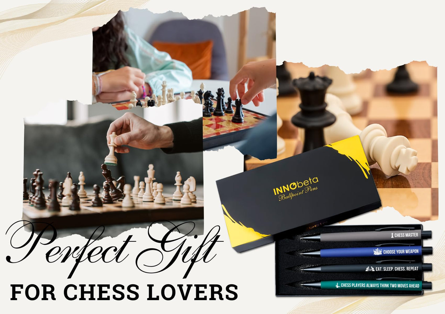 InnoBeta Chess Gifts for Men/Women, Ballpoint Pen Set of 4, Perfect Chess Gifts Idea in Birthday, Christmas, Appreciation