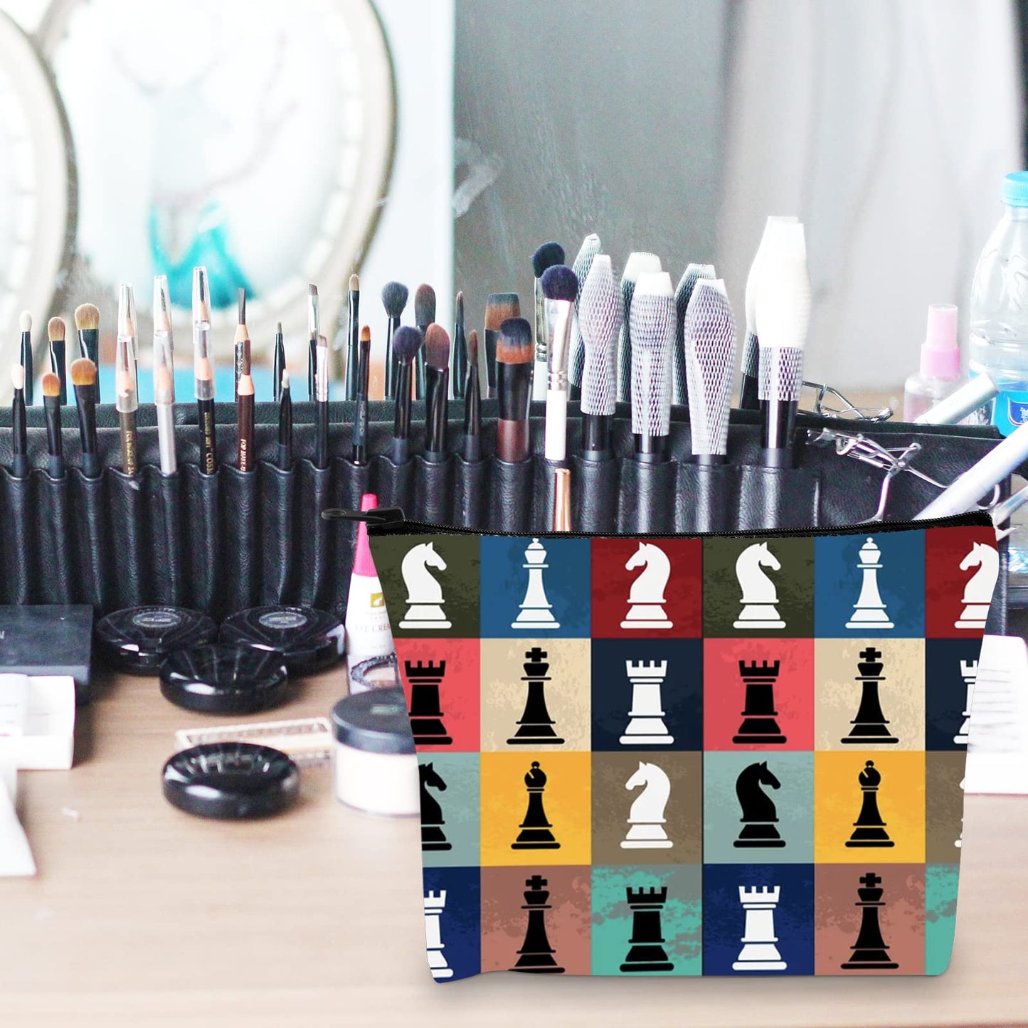 POFULL Chess Gift Funny Gift For Chess Players Chess Master Gift Chess Pieces Board Game Lover Cosmetic Bag (chess bag)