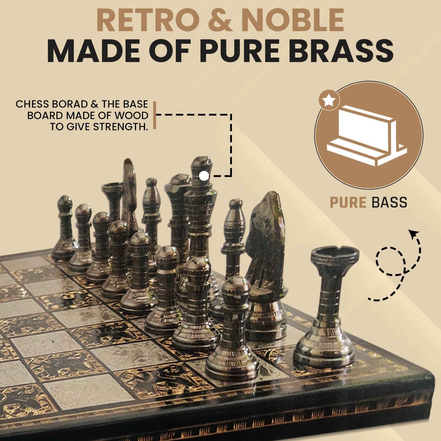 Blessings Decor Collectible Premium Metal Brass Chess Board Game Set Brass Chess Pieces Men with Free Complimentary Box