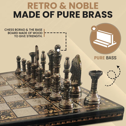Blessings Decor Collectible Premium Metal Brass Chess Board Game Set Brass Chess Pieces Men with Free Complimentary Box